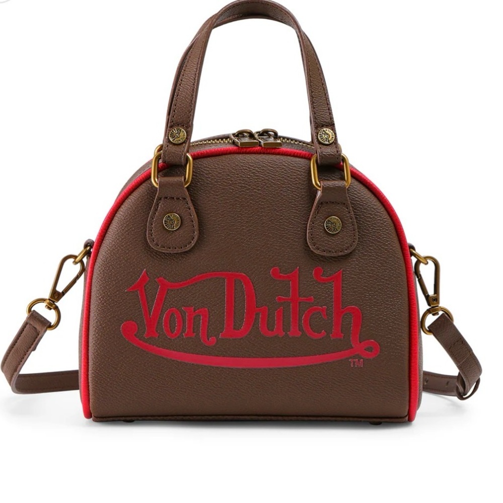 VON DUTCH DARK‎ BROWN & RED TWO-TONE BOWLING BAG